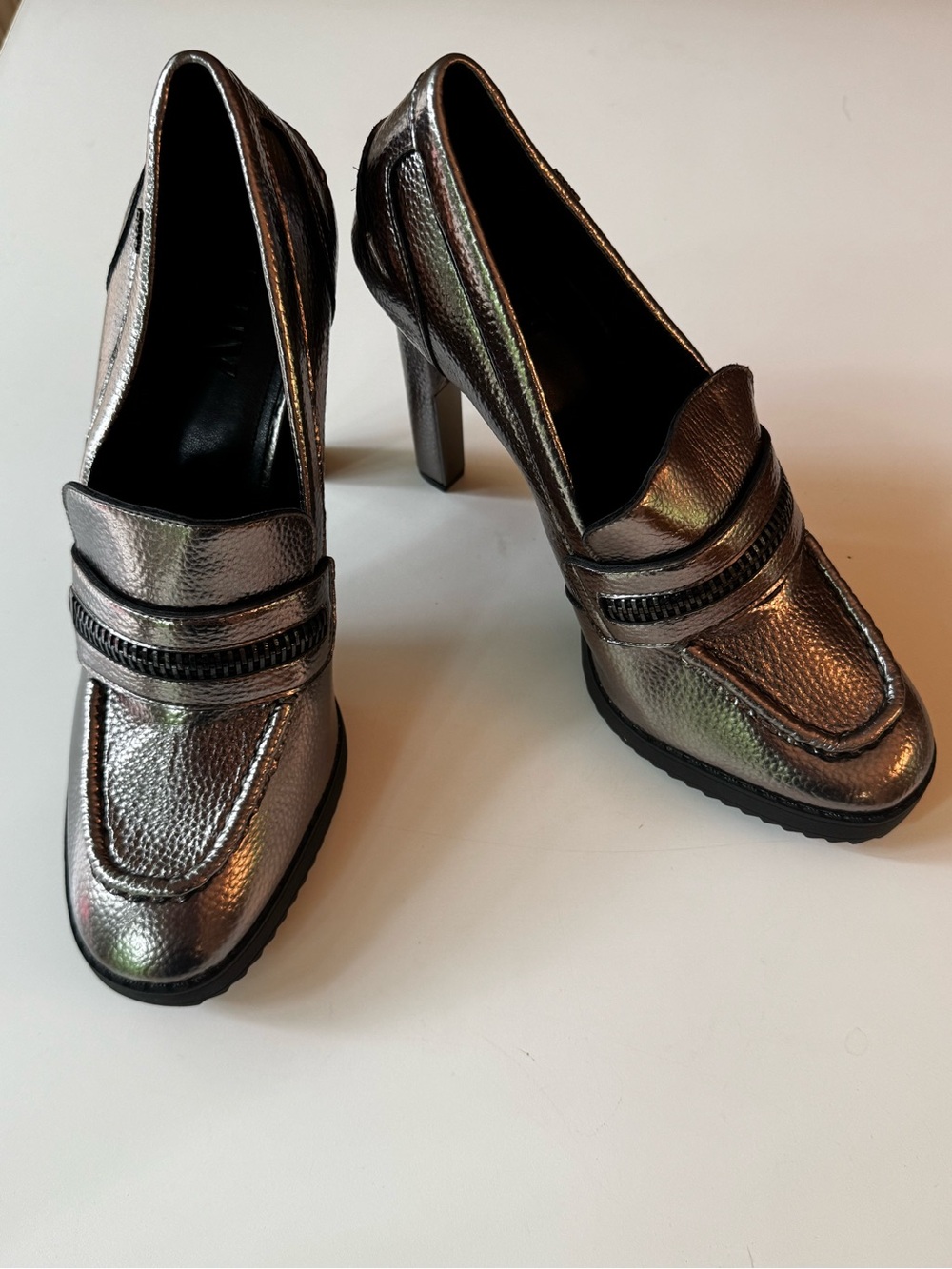 DKNY Metallic Silver Loafer-Style High Heels New Size 11